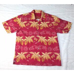 Tommy Bahama Shirt Christmas Silk 100% Hawaiian Poinsettia Mens Large Button